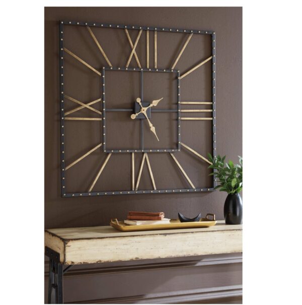 Thames Black/Gold Analog Metal Wall Clock
