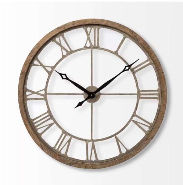 Mething II 25 in. Brown Oversize Farmhouse Analog Wall Clock