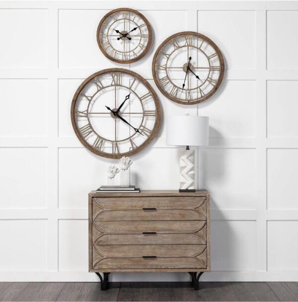 Mething II 25 in. Brown Oversize Farmhouse Analog Wall Clock